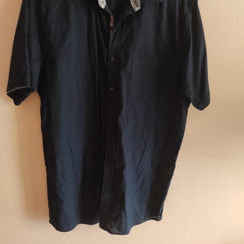 Linen long shirt in dark blue with decorative ribbing, like new