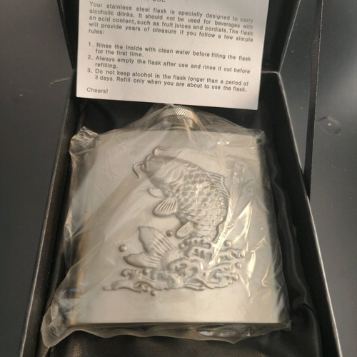 Stainless steel flask 6oz new with embossed fish