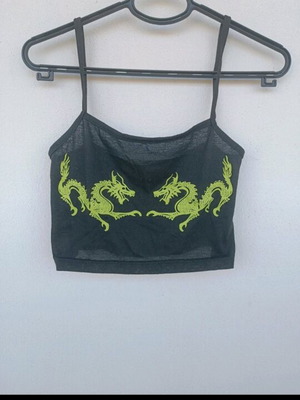Crop top with dragons like new, black and green