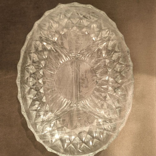 Oval glass platter like new with compartments for nuts