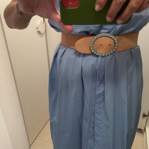 H&M cotton dress with leather belt, turquoise, size M