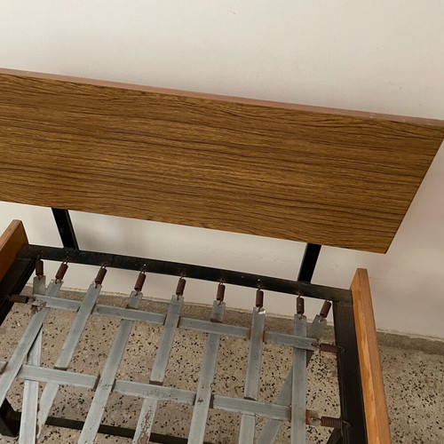 Bedroom furniture set used, iron bed frame with wood-look formica