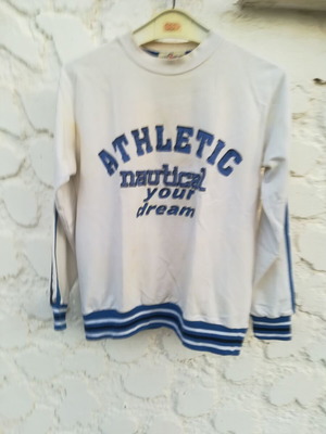 Cotton boys' blouse like new, size M, white and blue