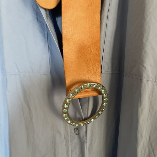 H&M cotton dress with leather belt, turquoise, size M