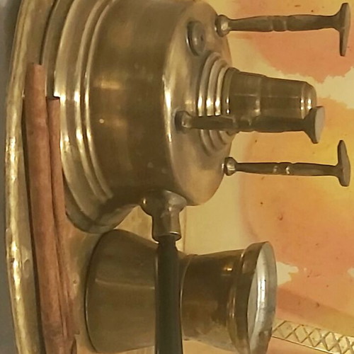 Coffee set vintage 3pcs brass, like new, kamineto, briki, tray