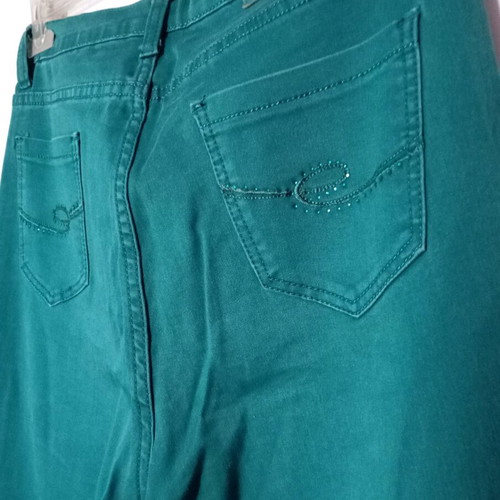 Jeans-style pants five-pocket like new, straight cut, XL, green turquoise