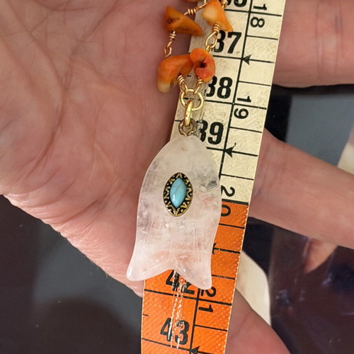 Handmade necklace with coral, copper