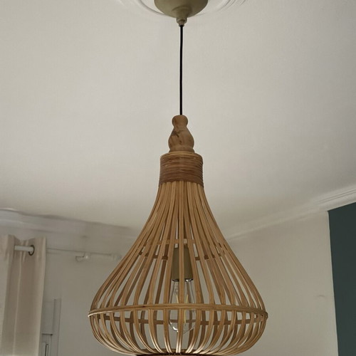 Ceiling light in bamboo and wood, brown beige tones