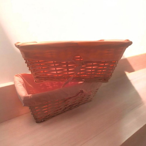 Set of 2 Pink Wicker Baskets with Fabric Lining