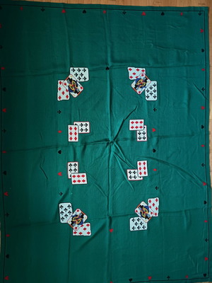 Χειροποίητο λινό τραπεζομάντηλο μπριτζ σαν καινούργιο, κεντητό στο χέρι