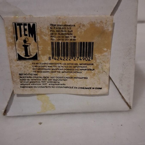 Glass oil container with stainless steel casing, new, ITEM International