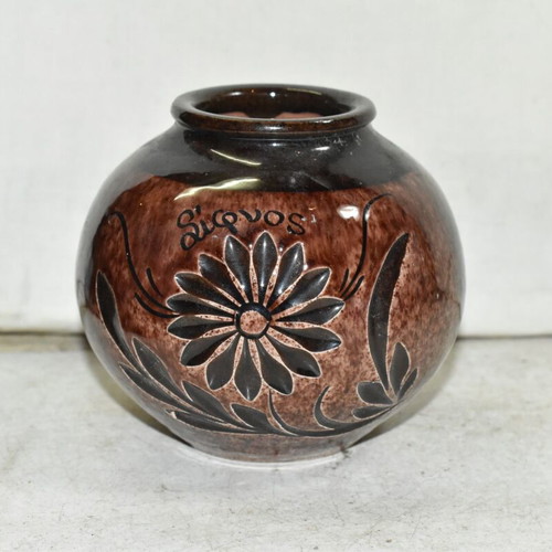 Vintage ceramic vase Sifnos used with embossed design