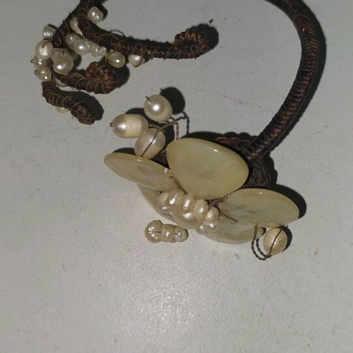 Vintage handmade bracelet with beaded flower used