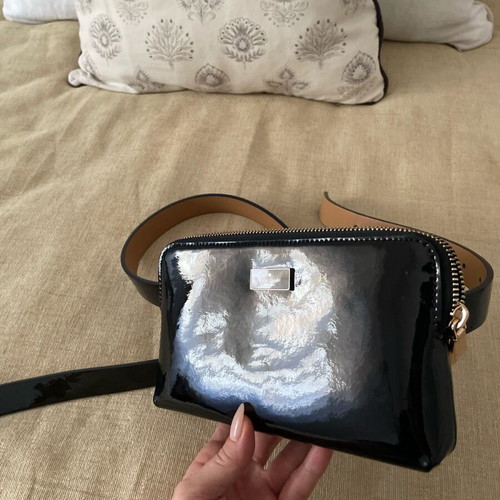 Kate Spade New York waist bag, black patent leather