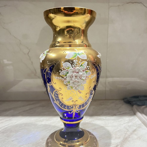 Vintage Blue-Gold Handmade Vase in Excellent Condition