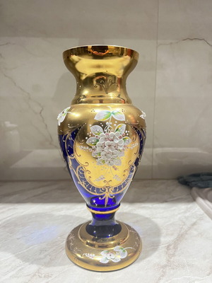 Vintage Blue-Gold Handmade Vase in Excellent Condition