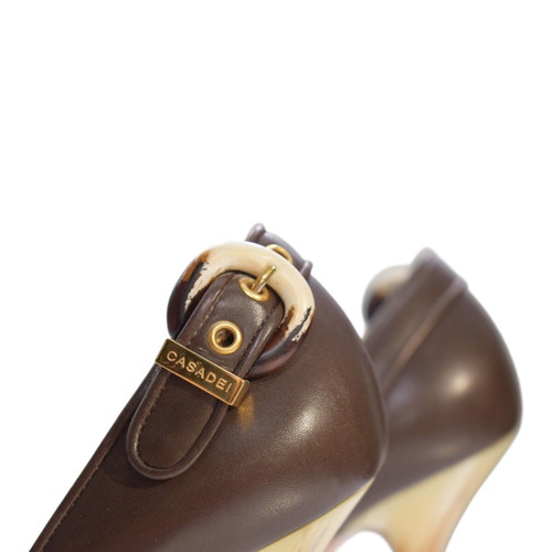 Casadei dark brown leather peep-toe heels EU 40