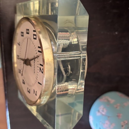 Molnija vintage Soviet table clock used, mechanical winding