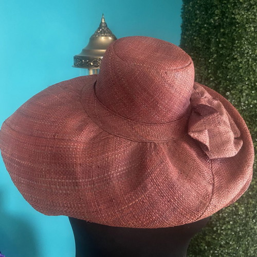 Wide Brim Hat used, burgundy brown from Madagascar, size M