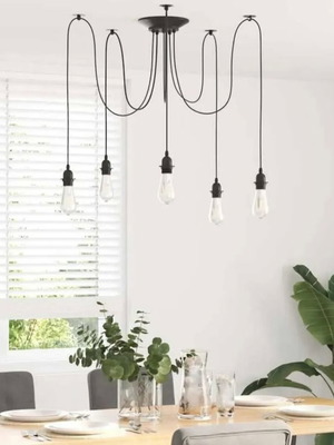 Ceiling light with four bulbs, transparent cables