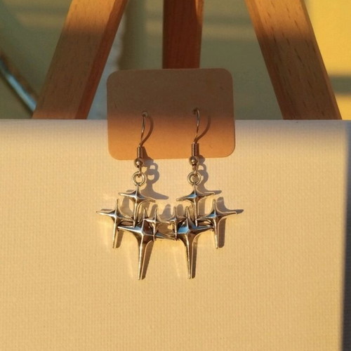 Earrings with steel hooks handmade, silver color