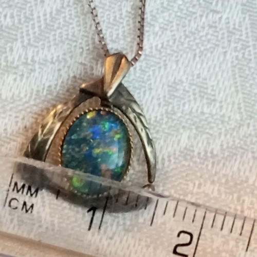 Silver 925 necklace with gold-plated opal, vintage, 40cm chain