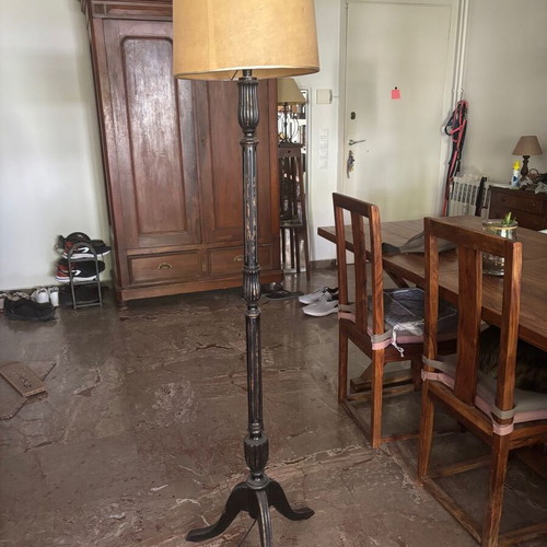 Floor lamp vintage used with fabric cord, height 170 cm with shade