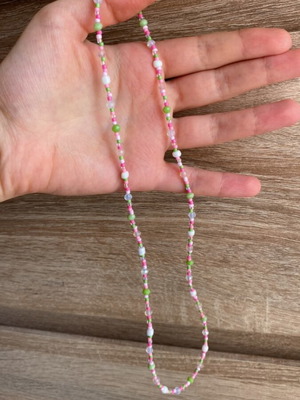 Handmade necklace in green and pink shades inspired by Barbie Fairytopia