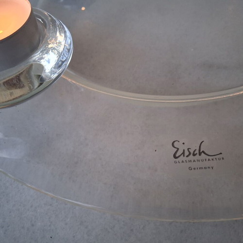 Glass plate with candle holders Eisch Germany like new