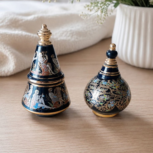 Vintage Greek Venus Series Pallini Attiki perfume bottles used, 24K gold details