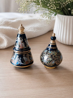 Vintage Greek Venus Series Pallini Attiki perfume bottles used, 24K gold details