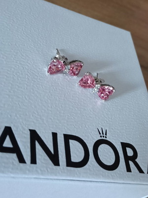 Pandora bow earrings with pink zircon, silver 925