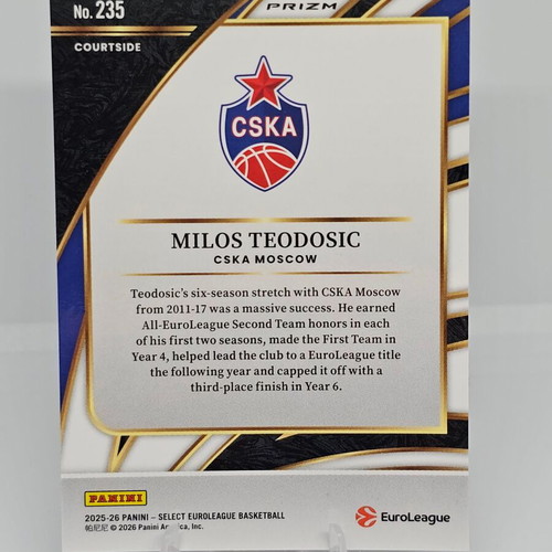 Milos Teodosic "Courtside" Blue Prizm Parallel #235 Panini Select EuroLeague card