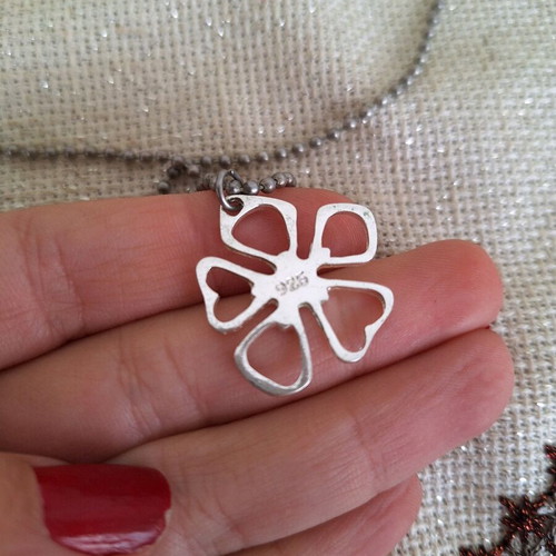 Necklace new 925 silver with flower and metal chain