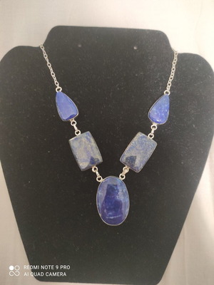 Silver Necklace with Lapis Lazuli Stone, New, 45 cm Chain