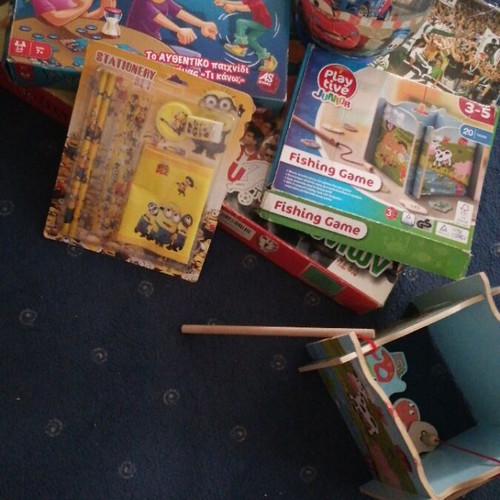 Children's toys used, set with foosball, fishing game, pantomime, puzzle ball