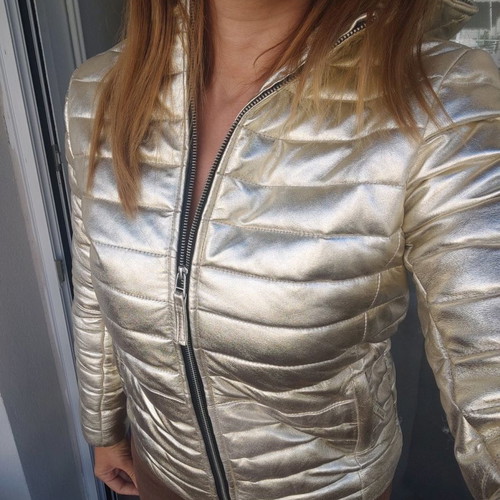 Gold leather jacket new, size small