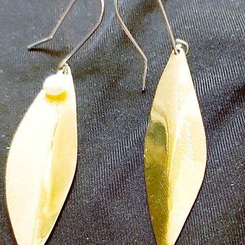 Olives earrings silver 925 with copper and natural pearls, handmade new