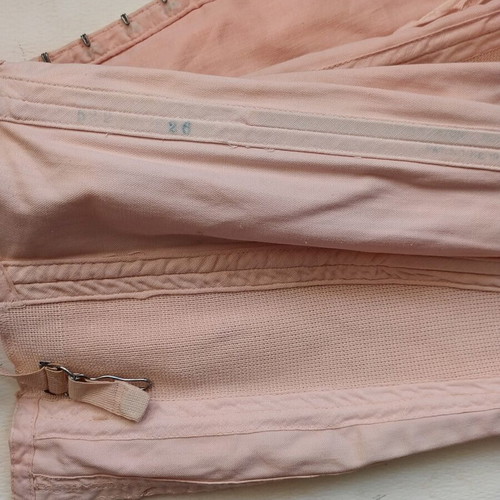 Vintage latex corset with garters size 26, 1950s pink salmon