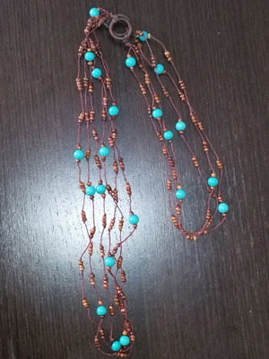 Long necklace new, brown and turquoise, 43cm length