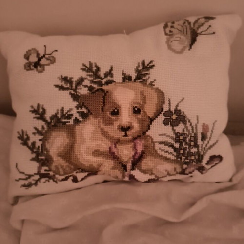 Hand-Embroidered Pillow 40x20 cm New, Handmade Filled Cushion