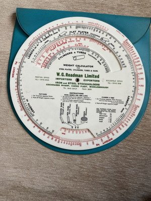 Vintage weight calculator used for steel plates, cylinders, tubes, bars