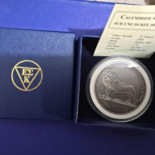 Silver 10 Francs Congo Coin new with 50-Year Calendar