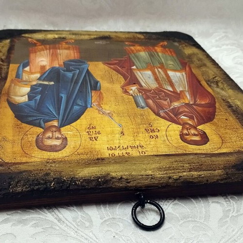Handmade Orthodox icon of Saints Cosmas and Damian new