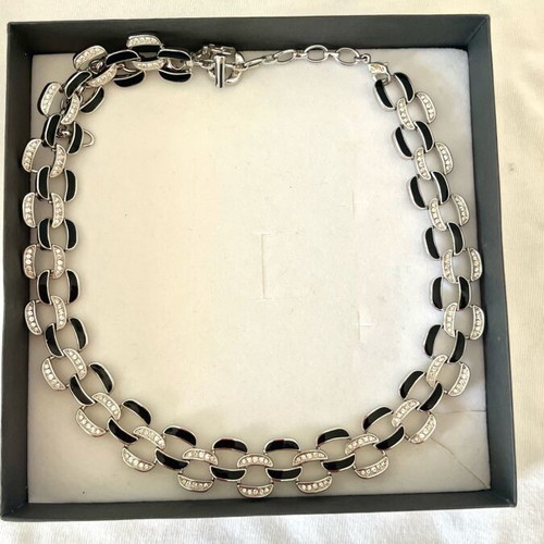 Swarovski luxury set necklace and bracelet with black enamel and pavé crystals