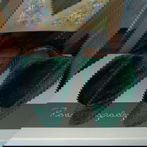 Παπούτσια Panos Papadopoulos χειροποίητα μεταχειρισμένα no 37 σμαράγδι πράσινο δέρμα και βελούδο