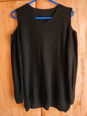 Black knit sweater with open shoulders used, size M