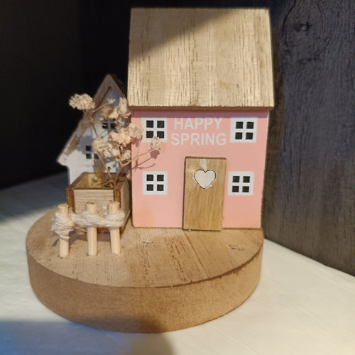 Wooden decorative house used, Hello Spring