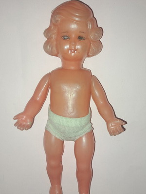 Vintage doll girl from soft vinyl, like new, 31 cm, 1950s