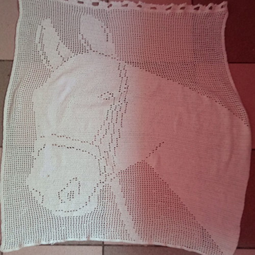 Vintage crochet curtain with horse design like new